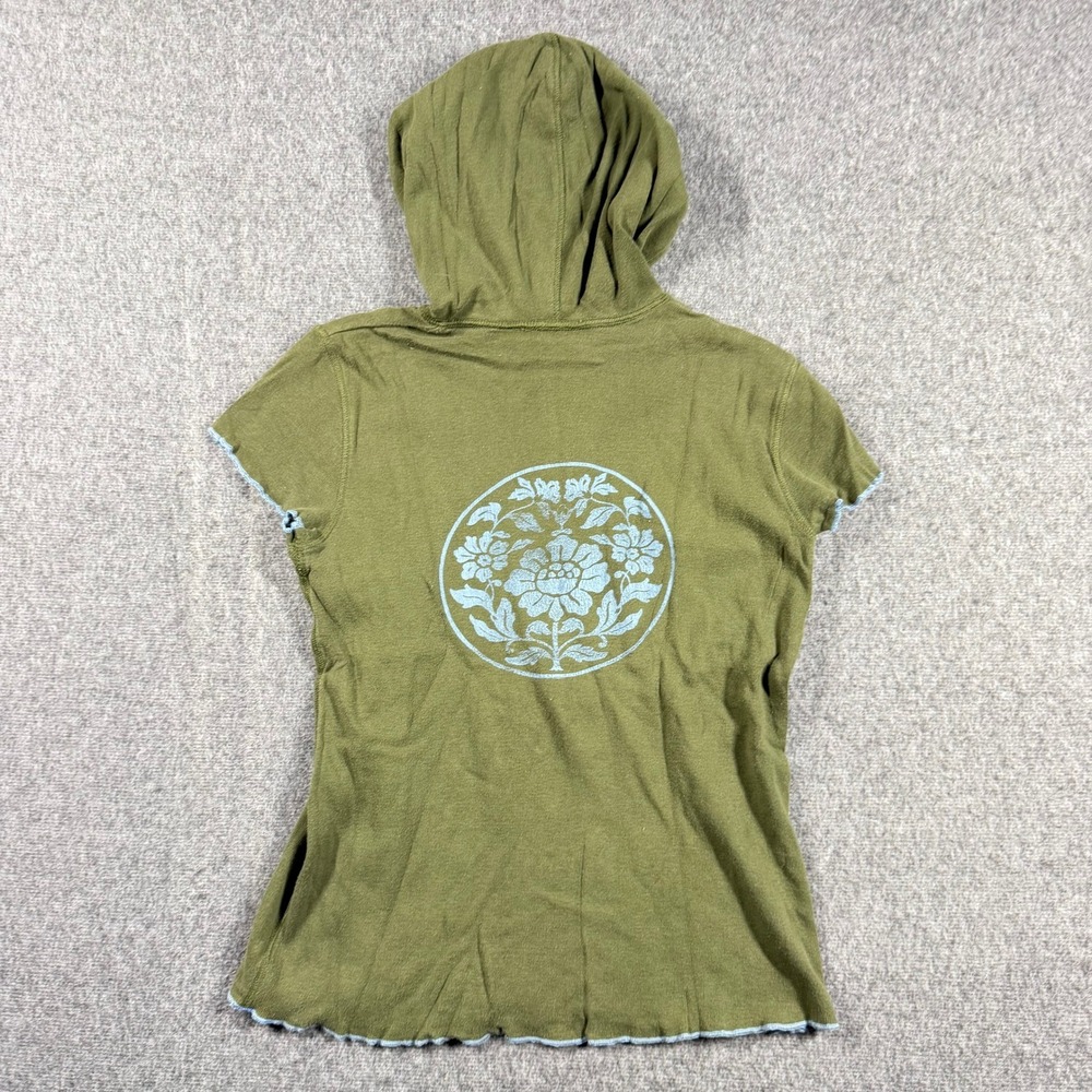 Y2K American Eagle Women Short Sleeve Hoodie Baby Tee Olive Green Small